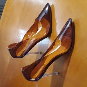 Azalea Wang Clear Brown Heel Shoes Size 8